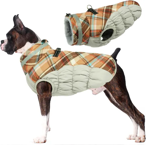Miniatura 56 de Lelepet Abrigo cálido para perro, abrigo de invierno para perro, chaqueta impermeable para perros con arnés incorporado, chaleco reflectante
