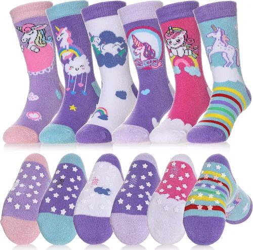 Dosoni - Calcetines antideslizantes para niños pequeños, calcetines de tobillo cálidos y gruesos para bebés, niñas, niños, antideslizantes, de