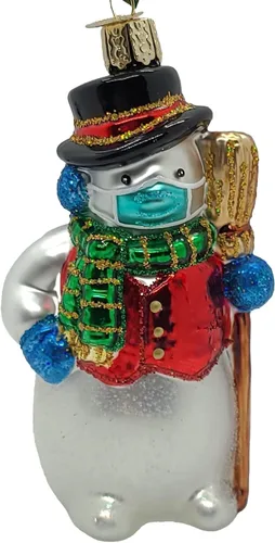 Miniatura 2 de Old World Christmas Adornos de muñeco de nieve con máscara facial Adornos soplados de vidrio para árbol de Navidad Multicolor