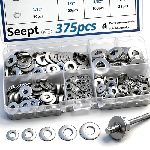 375 piezas de arandelas de remache pop plateadas, kit surtido para remaches pop de diámetro 3/32", 1/8", 5/32", 3/16", 1/4" de acero inoxidable 304,