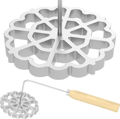 Miniatura 9 de Molde para bunuelos con mango de madera, molde de aluminio para hacer galletas, rosetón desmontable, herramienta de bunuelos para galletas, molde 2