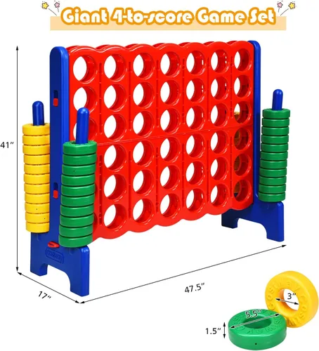 Miniatura 7 de ARLIME Juego gigante de conexión 4 en fila, juego de juguetes jumbo de 4 en puntuación de 47 pulgadas con palanca de liberación rápida, anillo