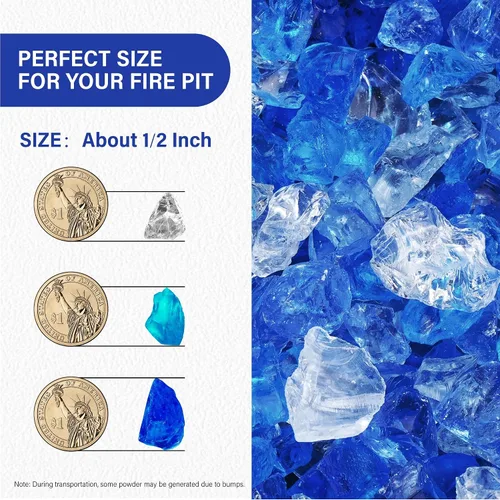 Miniatura 196 de NUPICK Vidrio de Fuego de 5 Libras, Vidrio Brillante para Fogata de 1/2 Pulgada, Roca de Vidrio Templado para Fogata para Propano o Gas Natural