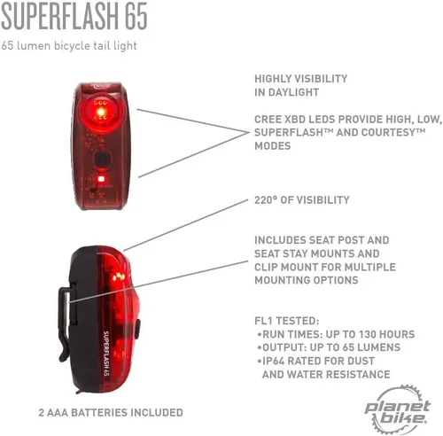 Miniatura 8 de Planet Bike Superflash 65 - Luz trasera para bicicleta, color rojo y negro
