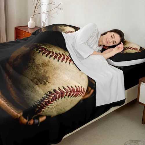 Miniatura 4 de Erosebridal Sábana Bajera de Béisbol Tamaño Queen Juego de Sábanas de Juego Deportivo Juego de Ropa de Cama de Jugador de Béisbol para Niños Chicos