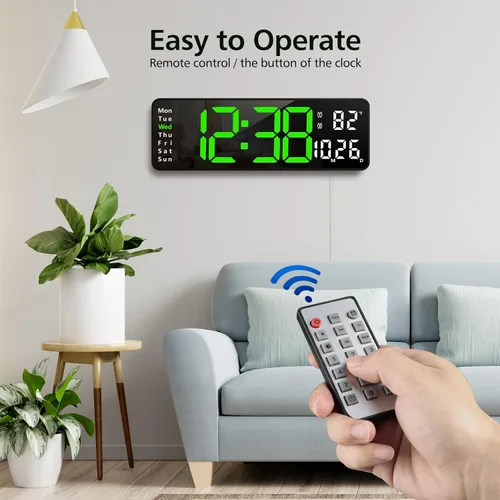 Miniatura 3 de Zgrmbo Reloj de pared digital de 13 pulgadas con control remoto, reloj digital grande con fecha, semana, temperatura, alarma, temporizador, reloj