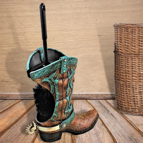 Miniatura 2 de Portaescobillas de inodoro para botas occidentales, decoración rústica de baño con diseño de bota de vaquero
