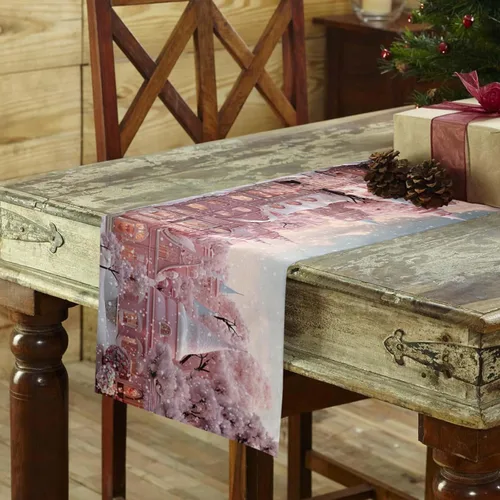 Miniatura 6 de Camino de mesa navideño de algodón y lino de 36 pulgadas, castillo de Navidad rosa, copo de nieve, decoración de invierno de temporada, caminos