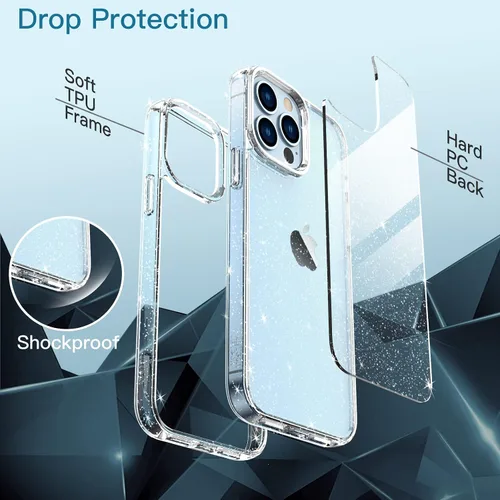 Miniatura 6 de JETech Funda con purpurina para iPhone 13 Pro de 6.1 pulgadas, a prueba de golpes, bonita y brillante para mujeres y niñas (transparente)
