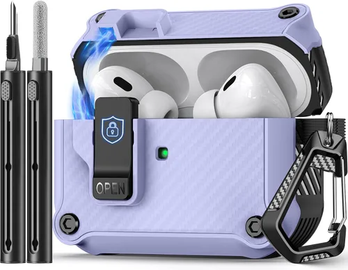 Miniatura 29 de Pohgelan - Funda compatible con AirPods Pro 2ª/1ª (azul) Cerradura magnética automática con kit de limpieza, compatible con Magsafe