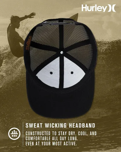 Miniatura 3 de Hurley Sombrero de camionero para hombre, diseño de corp a presión, cómodo, curvado con cierre de presión ajustable, sombreros de camionero