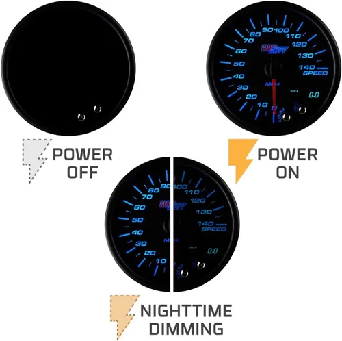 Miniatura 4 de Glowshift Tinted 7 Color 3 3/4 en Dash Velocímetro Gauge