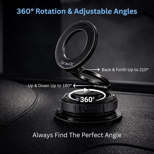 Miniatura 3 de GraviX Soporte magnético para teléfono de coche para MagSafe, potente imán, fuerte succión, brazo antivibración, tablero ajustable de 360° y soporte