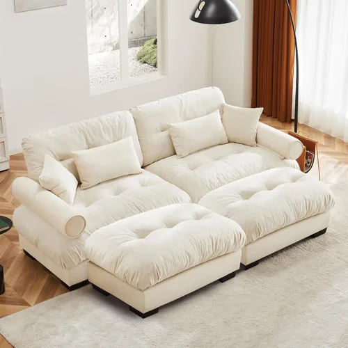 Miniatura 48 de Otomana beige para sofá modular modular, sofá individual, asiento otomano para sofá modular convertible, sofás de terciopelo para sala de estar
