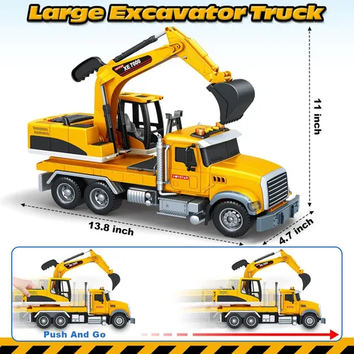 Miniatura 5 de Bstoyder Juguetes para niños de 3, 4, 5, 6, 7, 8 años, gran camión excavadora con luces, sonidos, camión juguete de fricción para niños pequeños