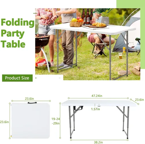 Miniatura 3 de Mesas plegables portátiles de plástico de 4 pies, altura ajustable, mesa plegable de 4 pies, ligera, mesa de campamento plegable para interiores