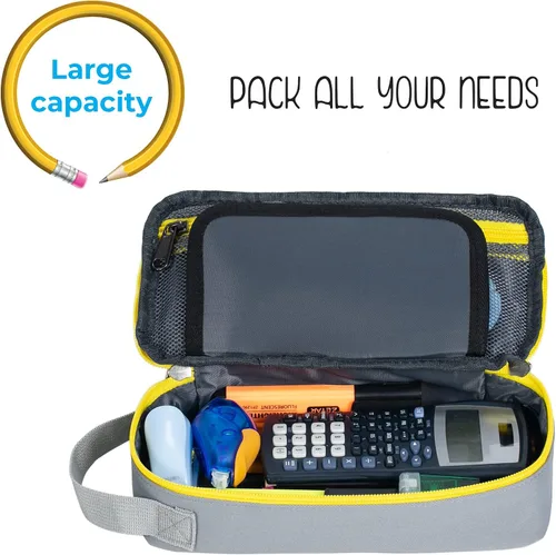 Miniatura 4 de Estuche grande para lápices, estuche duradero para bolígrafos con gran capacidad, bolsa de papelería portátil minimalista con asa para escuela, Gris