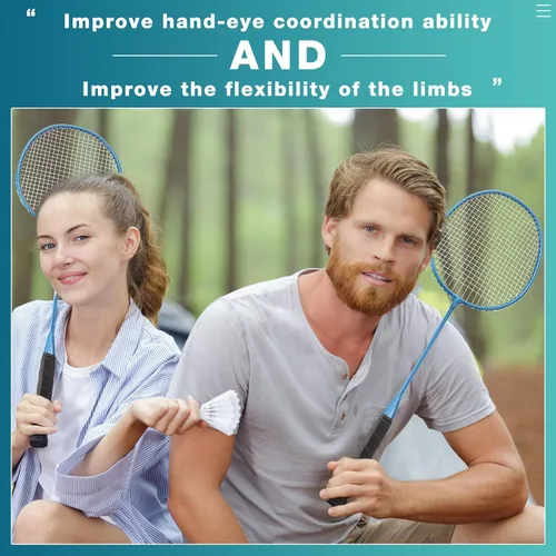 Miniatura 5 de woanger Juego de 8 raquetas de bádminton con 12 raquetas de bádminton para adultos y adolescentes, juego de bádminton para patio trasero, gimnasio