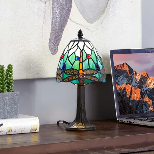 Miniatura 4 de Lámpara de mesa con diseño de libélula, pequeña lámpara de mesa estilo Tiffany Rsbrillialite Small Tiffany Lamp, Dragonfly Stained Glass Table