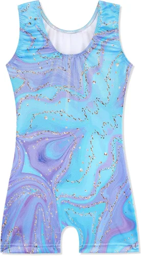 Miniatura 187 de HOZIY - Leotardos de gimnasia con pantalones cortos brillantes para niñas pequeñas; estampados de unicornio, aurora, arco iris, sirena, dinosaurio