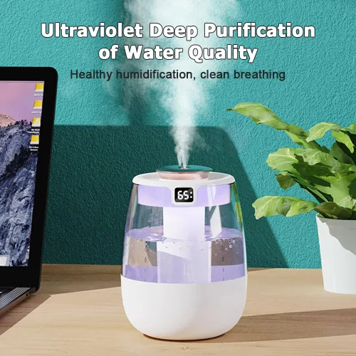 Miniatura 5 de DONGKER Humidificador de doble pulverización, humidificador de pantalla digital USB silencioso de 1 litro con 2 modos de niebla y luz nocturna