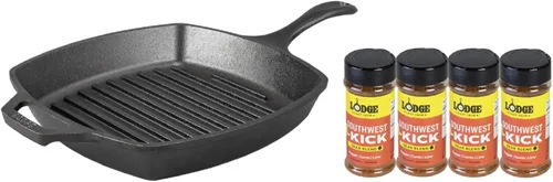Miniatura 27 de Lodge L8SGP3ASHH41B - Sartén cuadrada de hierro fundido con mango de silicona roja, 10.5", 10.5 pulgadas, Negro
