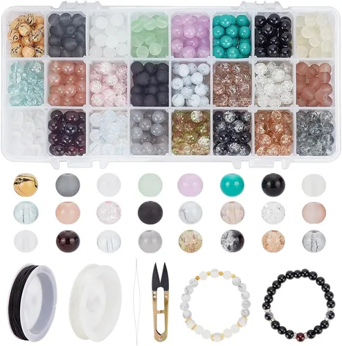 Miniatura 9 de PH PandaHall 670 cuentas de vidrio de 0.315 pulgadas para la fabricación de joyas, cuentas redondas de cristal de 24 estilos, cuentas de mármol Tono
