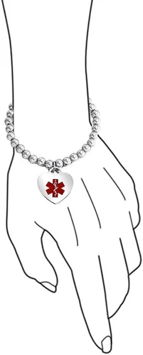Miniatura 4 de Personalizar pulsera elástica de identificación médica personalizable con forma de corazón etiqueta de encanto para mujeres adolescentes inoxidable