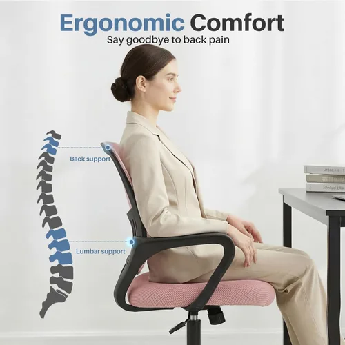 Miniatura 4 de DUMOS Silla de oficina en casa – Silla de escritorio ergonómica de malla con respaldo medio con soporte lumbar y modo mecedor, altura ajustable