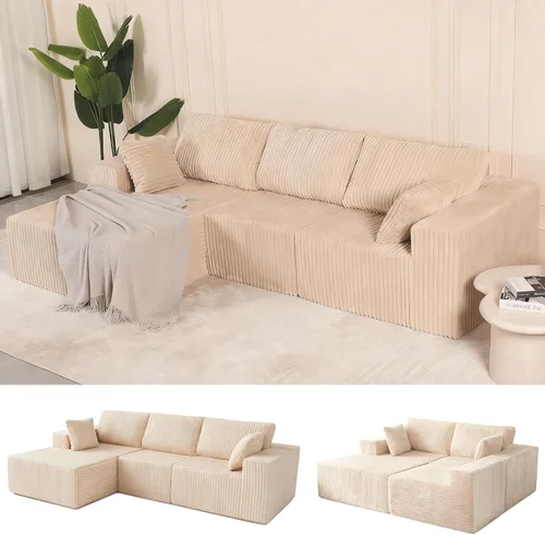 Miniatura 28 de Sofá seccional sin costuras de 108" en forma de L para sala de estar, cómodo sofá de corduroy con chaise, amplios reposabrazos, asiento profundo