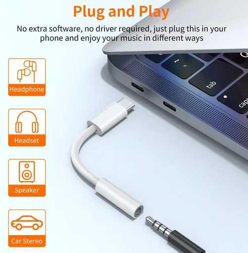 Miniatura 3 de JXMOX Adaptador USB tipo C a conector de auriculares hembra de 0.138 in (paquete de 2), cable USB C a audio auxiliar para iPhone 17 Air 16 15 Pro