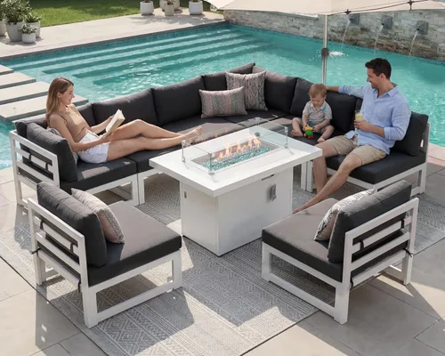 Miniatura 94 de NICESOUL - Juego de 10 muebles de patio extra grandes de aluminio moderno, sofá para exteriores con asiento de 29" de profundidad y ancho, 500 lbs