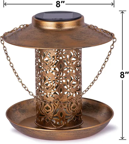 Miniatura 6 de Ottsuls Comedero solar para pájaros para colgar al aire libre, farol de jardín de cardenales salvajes de metal con gancho en S, comedero para Marrón