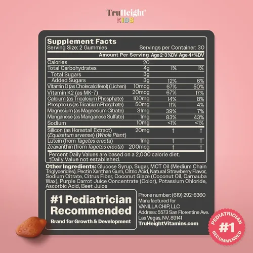 Miniatura 6 de TruHeight Gomitas para el Crecimiento Óseo de Niños (Fresa, Edades 2+) Nutrición Alta para el Crecimiento Natural en Niños y Pequeñitos - Vitamina