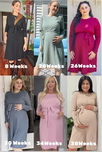 Miniatura 4 de Ekouaer Vestido de maternidad para mujer, manga larga, punto acanalado, vestido de embarazo, vestido casual de cuello redondo