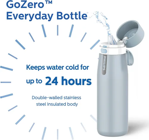 Miniatura 5 de PHILIPS Botella de agua con filtro, filtro de acero inoxidable con filtro de agua GoZero Everyday sin BPA, botella con filtro de agua que mantiene