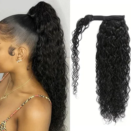Miniatura 23 de Extensiones de pelo rizado con cordón para cola de caballo, extensiones de cabello humano para mujer con dos clips 1B# 120g/set (71cm)