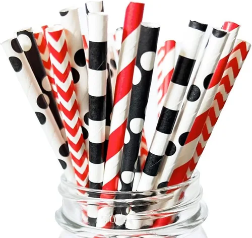 Miniatura 31 de 100 pajitas de papel mixtas para fiestas, color negro, rosa claro, azul, rojo, dorado, con lunares, burbujas, para cumpleaños, baby shower, boda