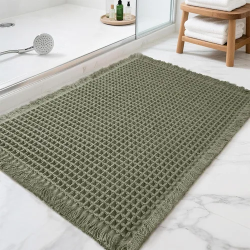 Miniatura 25 de Alfombras de Baño con Textura Waffle, Tapetes de Baño Bohemios Súper Absorbentes, Tapetes Antideslizantes para Ducha, para Piso de Baño y Bañera