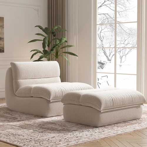YVDNHP Puf con otomana, acogedora y cómoda, de tela de pana ultra suave, silla de lectura con otomana para sala de estar, apartamento de dormitorio