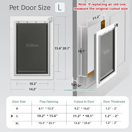 Miniatura 5 de Puerta grande para perro para puerta exterior, puerta de perro para puerta, puerta de perro con marco de aluminio, 3 solapas, panel de cierre