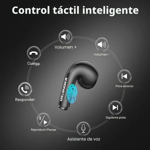 Miniatura 5 de Auriculares inalámbricos Monster N-Lite 208 Bluetooth 5.4 con micrófono integrado, control táctil, auriculares Bluetooth con 30 horas