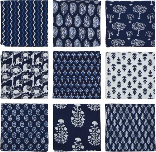 Miniatura 11 de DIYANAIMPEX 10 Servilletas de Tela de Algodón con Estampado en Bloque a Mano Hechas a Mano Tamaño 16x16 Pulgadas Estampadas Decoración del Hogar