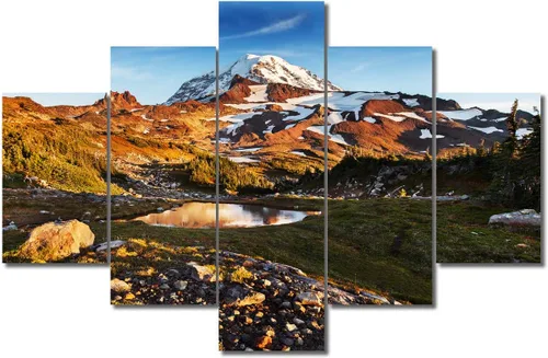 Miniatura 55 de TUMOVO Lienzo decorativo para pared de sala de estar, 5 paneles de naturaleza, Alaska, Estados Unidos, autopista alrededor de montañas, paisaje