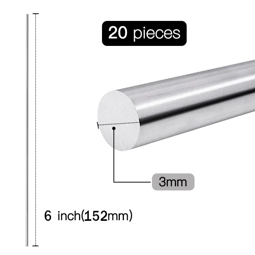 Miniatura 2 de Feelers Varilla redonda de aluminio 6061 de 1/8" (3mm) de diámetro, varilla sólida de aluminio para bricolaje, 150mm de longitud, 20 piezas