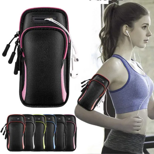 Miniatura 2 de Banda de brazo de fitness, soporte de teléfono a prueba de agua para correr y entrenamientos con diseño de bolsillo seguro, correa deportiva Rosa