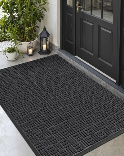 DEXI - Tapete de puerta de entrada grande para interiores y exteriores, tapete de goma de alta resistencia para entrada y patio, resistente al agua