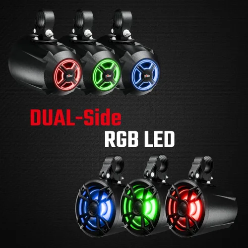 Miniatura 4 de NOAM NUTV5-S V.2 - Kit de sistema estéreo marino ATV/carrito de golf/UTV - con 2 altavoces de torre de luz LED impermeables, subwoofer, controlador