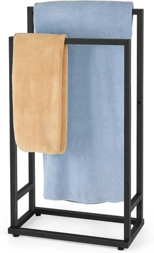 Toalleros independientes de 2 niveles para toallas pequeños para baño, color negro mate, de acero inoxidable, toallero industrial para toallas de