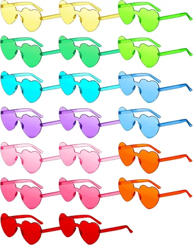 20 pares de lentes de sol en forma de corazón para niñas y niños, para fiesta, sin marco, transparentes, color caramelo, vintage, arco iris para